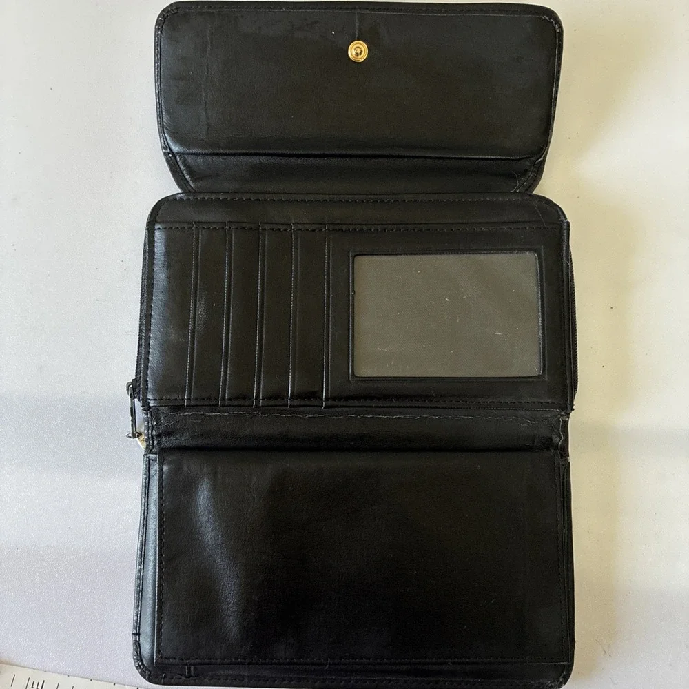 Rolfs Cowhide Black Leather Wallet Clutch Organizer Vintage Change Zipper